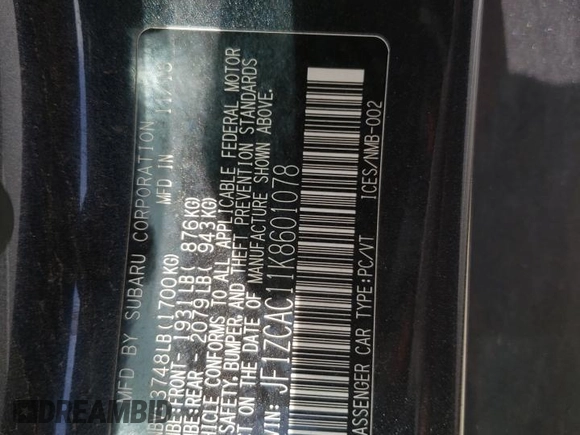 2019 Subaru BRZ Limited with VIN JF1ZCAC11K8601078, listed as a Copart auction lot 52778905 with 97,663 mi miles and Salvage title. Bid and sale history available at DreamBid. Image 12.