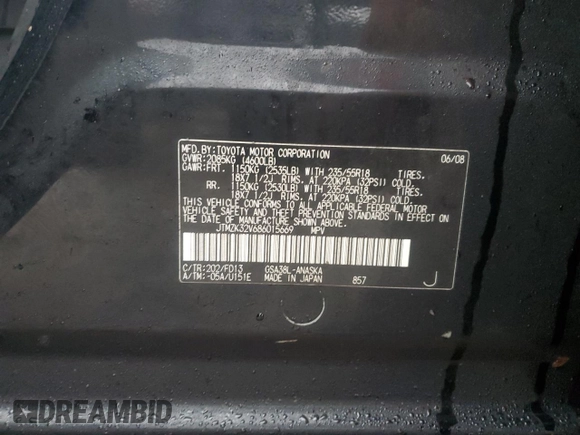 2008 Toyota RAV4 Sport z VIN JTMZK32V686015669, wystawiony jako Copart lot #43511825 z przebiegiem 248 810 mil mil oraz Szkoda całkowita • Salvage title. Historia ofert i sprzedaży dostępna na DreamBid. Obrazek 15.