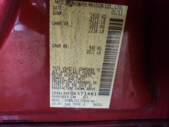 2013 Nissan Altima 2.5 SL with VIN 1N4AL3AP2DN571481, listed as a Copart auction lot 50002725 with 128,928 mi miles and Salvage Title. Bid and sale history available at carsss.com. Image 12.