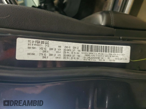 2016 Dodge Durango SXT with VIN 1C4RDJAG7GC347282, listed as a Copart auction lot 56361595 with 185,255 mi miles and Clean title. Bid and sale history available at DreamBid. Image 13.