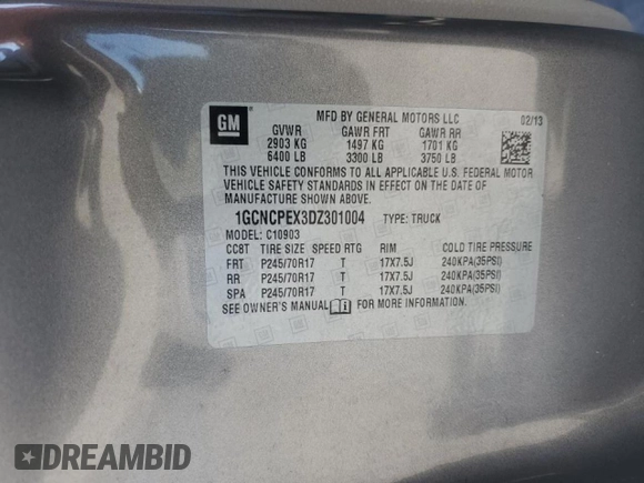 2013 Chevrolet Silverado 1500 Work Truck with VIN 1GCNCPEX3DZ301004, listed as a Copart auction lot 51327555 with 94,933 mi miles and Salvage Title. Bid and sale history available at DreamBid. Image 13.