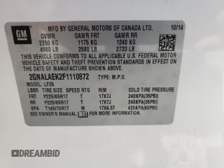 2015 Chevrolet Equinox LS with VIN 2GNALAEK2F1110872, listed as a Copart auction lot 53305095 with 69,186 mi miles and Salvage Title. Bid and sale history available at DreamBid. Image 14.