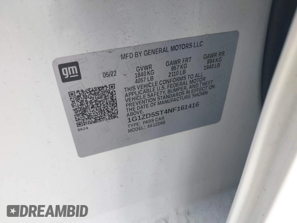 2022 Chevrolet Malibu LT with VIN 1G1ZD5ST4NF161416, listed as a IAAI auction lot 42023912 with 70,000 mi miles and . Bid and sale history available at DreamBid. Image 9.