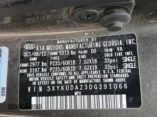 2013 Kia Sorento EX with VIN 5XYKUDA23DG391066, listed as a Copart auction lot 44636745 with 229,094 mi miles and Salvage Title. Bid and sale history available at carsss.com. Image 14.