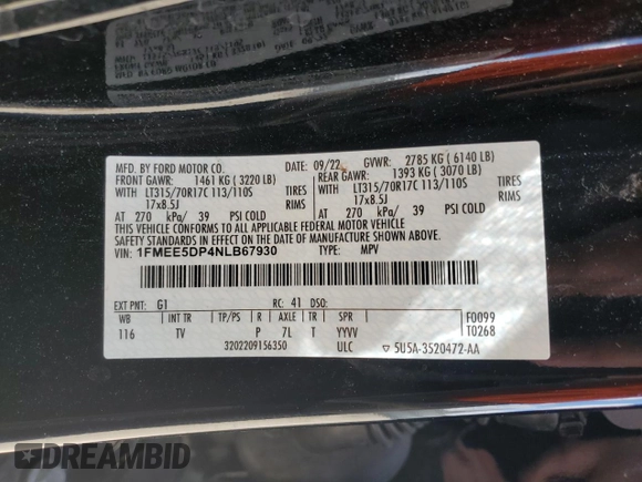 2022 Ford Bronco with VIN 1FMEE5DP4NLB67930, listed as a Copart auction lot 54741955 with 8,087 mi miles and Salvage title. Bid and sale history available at DreamBid. Image 12.