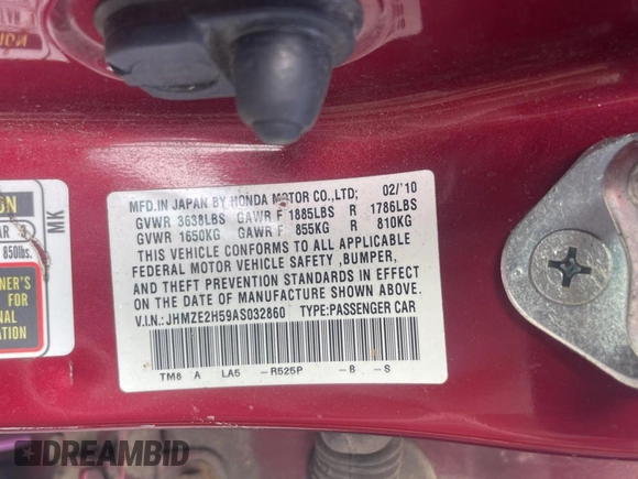 2010 Honda Insight LX с VIN JHMZE2H59AS032860, выставлен на аукционе Copart как лот 64378915 с пробегом 253 555 миль миль и Чистый • Clean title. История ставок и продаж доступна на DreamBid. Изображение 10.