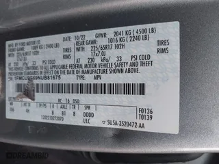 2022 Ford Escape SE with VIN 1FMCU9G69NUB81675, listed as a IAAI auction lot 41950508 with 49,841 mi miles. Bid and sale history available at carsss.com. Image 9.