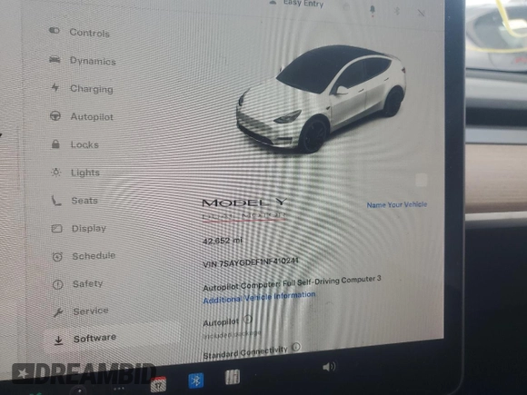 2022 Tesla Model Y Performance with VIN 7SAYGDEF1NF410241, listed as a Copart auction lot 45017155 with 42,652 mi miles and Salvage Title. Bid and sale history available at DreamBid. Image 9.