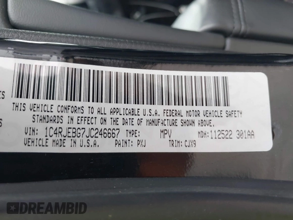 2018 Jeep Grand Cherokee Limited with VIN 1C4RJEBG7JC246667, listed as a IAAI auction lot 42342135 with 116,954 mi miles and . Bid and sale history available at DreamBid. Image 9.