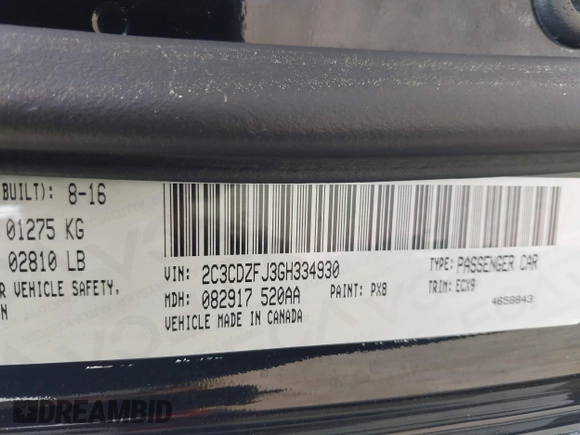 2016 Dodge Challenger R/T Scat Pack z VIN 2C3CDZFJ3GH334930, wystawiony jako IAAI lot #41872373 z przebiegiem 146 937 mil mil oraz . Historia ofert i sprzedaży dostępna na DreamBid. Obrazek 9.