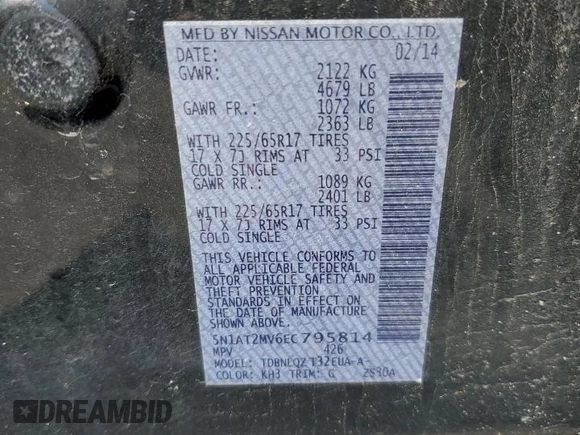 2014 Nissan Rogue SL with VIN 5N1AT2MV6EC795814, listed as a Copart auction lot 48942275 with 152,459 mi miles and Salvage Title. Bid and sale history available at carsss.com. Image 13.