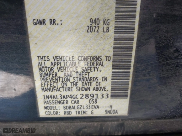 2016 Nissan Altima 2.5 SL with VIN 1N4AL3AP4GC289133, listed as a IAAI auction lot 41623265 with 154,266 mi miles. Bid and sale history available at carsss.com. Image 9.