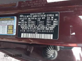 2020 Kia Sorento LX V6 with VIN 5XYPG4A53LG632551, listed as a IAAI auction lot 41878365 with 149,708 mi miles. Bid and sale history available at carsss.com. Image 9.