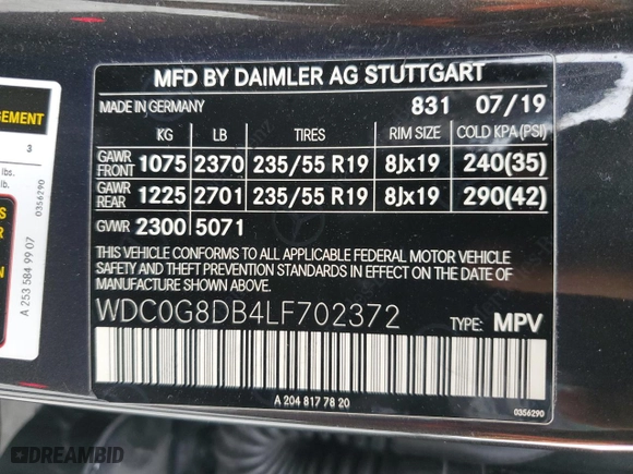 2020 Mercedes-Benz GLC with VIN WDC0G8DB4LF702372, listed as a Copart auction lot 47998425 with 38,247 mi miles and Salvage Title. Bid and sale history available at carsss.com. Image 14.