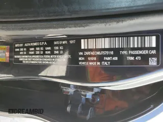 2018 Alfa Romeo Giulia Ti Sport with VIN ZARFAECN6J7575116, listed as a Copart auction lot 52331495 with 46,355 mi miles and Salvage title. Bid and sale history available at DreamBid. Image 12.