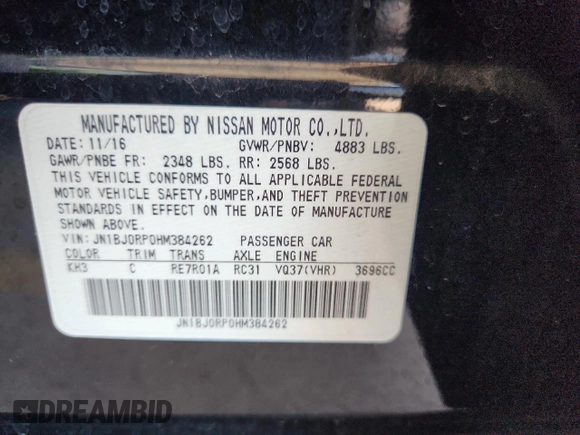2017 Infiniti QX50 with VIN JN1BJ0RP0HM384262, listed as a Copart auction lot 59692955 with 101,846 mi miles and Salvage title. Bid and sale history available at DreamBid. Image 13.