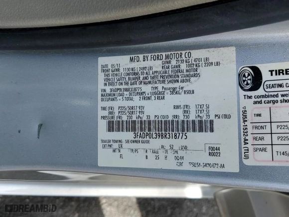 2011 Ford Fusion Hybrid with VIN 3FADP0L39BR318775, listed as a Copart auction lot 51508365 with 105,389 mi miles and Clean Title. Bid and sale history available at carsss.com. Image 12.