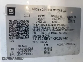 2019 GMC Sierra 2500HD Denali with VIN 1GT12SEY4KF188742, listed as a Copart auction lot 89381815 with 160,727 mi miles and Salvage Title. Bid and sale history available at carsss.com. Image 12.