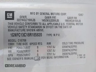 2008 Chevrolet Tahoe LS with VIN 1GNFC13C18R185820, listed as a IAAI auction lot 42662827 with 186,500 mi miles and . Bid and sale history available at DreamBid. Image 9.