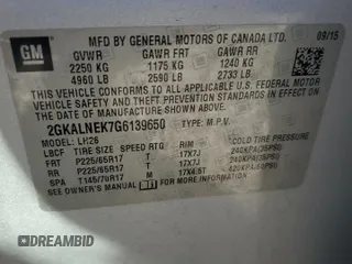 2016 GMC Terrain SLE with VIN 2GKALNEK7G6139650, listed as a Copart auction lot 50087565 with 170,145 mi miles and Clean Title. Bid and sale history available at carsss.com. Image 13.