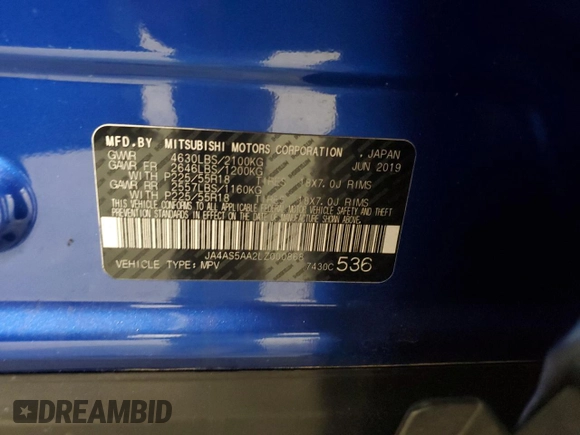 2020 Mitsubishi Eclipse Cross SE with VIN JA4AS5AA2LZ000868, listed as a Copart auction lot 43089855 with 33,059 mi miles and Salvage title. Bid and sale history available at DreamBid. Image 15.