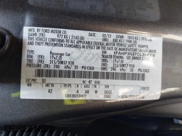 2012 Ford Focus Titanium with VIN 1FAHP3N27CL354309, listed as a IAAI auction lot 40818730 with 155,107 mi miles and . Bid and sale history available at carsss.com. Image 9.