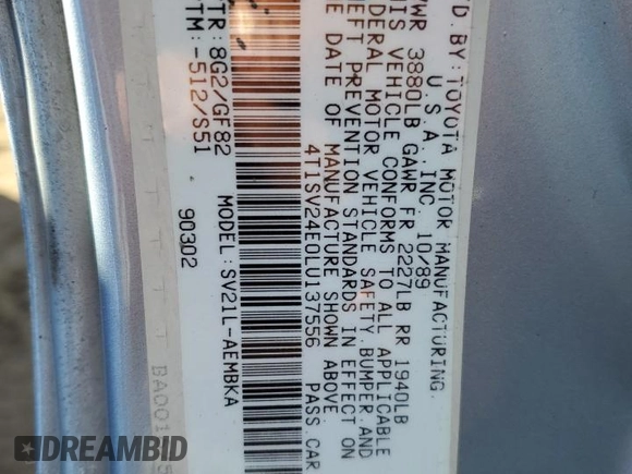 1990 Toyota Camry z VIN 4T1SV24E0LU137556, wystawiony jako Copart lot #84628404 z przebiegiem 247 203 mil mil oraz Czysty tytuł • Clean title. Historia ofert i sprzedaży dostępna na DreamBid. Obrazek 12.