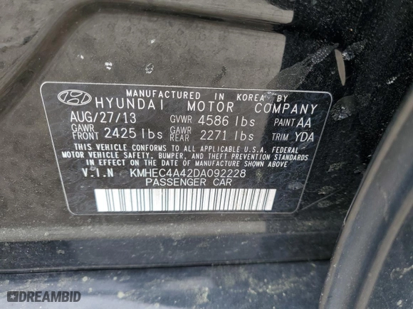 2013 Hyundai Sonata Hybrid with VIN KMHEC4A42DA092228, listed as a Copart auction lot 51450035 with 93,116 mi miles and Salvage Title. Bid and sale history available at carsss.com. Image 12.
