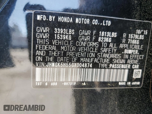 2016 Honda Fit LX with VIN JHMGK5H55GX004874, listed as a Copart auction lot 51515865 with 0 mi miles and Salvage Title. Bid and sale history available at carsss.com. Image 12.