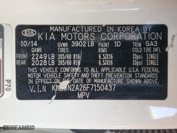 2015 Kia Soul with VIN KNDJN2A26F7150437, listed as a Copart auction lot 53821975 with 151,544 mi miles and Clean Title. Bid and sale history available at carsss.com. Image 12.