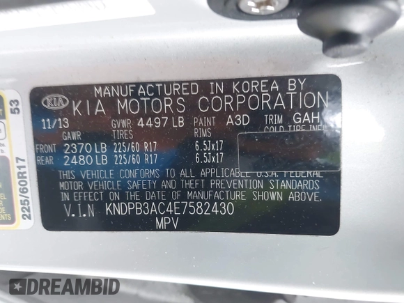 2014 Kia Sportage LX with VIN KNDPB3AC4E7582430, listed as a IAAI auction lot 41947229 with 140,680 mi miles. Bid and sale history available at carsss.com. Image 9.