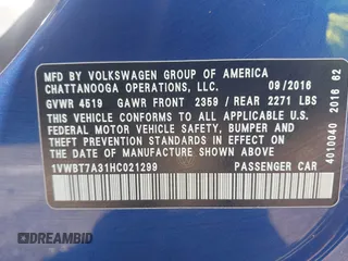 2017 Volkswagen Passat 1.8T SE with VIN 1VWBT7A31HC021299, listed as a IAAI auction lot 41961686 with 135,912 mi miles. Bid and sale history available at carsss.com. Image 9.