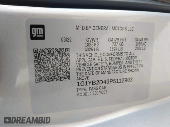 2023 Chevrolet Corvette 2LT with VIN 1G1YB2D43P5112903, listed as a IAAI auction lot 40567701 with 25,631 mi miles and . Bid and sale history available at DreamBid. Image 9.