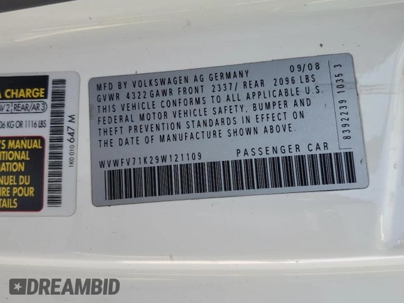 2009 Volkswagen GTI z VIN WVWFV71K29W121109, wystawiony jako Copart lot #70344254 z przebiegiem 102 475 mil mil oraz Szkoda całkowita • Salvage title. Historia ofert i sprzedaży dostępna na DreamBid. Obrazek 12.