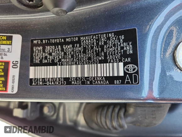 2016 Toyota Corolla L с VIN 2T1BURHEXGC653520, выставлен на аукционе Copart как лот 64739415 с пробегом 101 952 миль миль и Списание • Salvage title. История ставок и продаж доступна на DreamBid. Изображение 12.