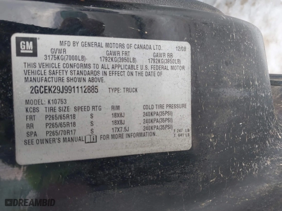 2009 Chevrolet Silverado 1500 LT with VIN 2GCEK29J991112885, listed as a IAAI auction lot 41632179 with 180,557 mi miles. Bid and sale history available at carsss.com. Image 9.