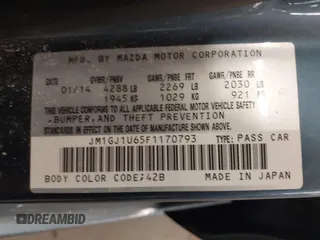 2015 Mazda 6 i Sport with VIN JM1GJ1U65F1170793, listed as a IAAI auction lot 41266146 with 125,701 mi miles and . Bid and sale history available at carsss.com. Image 9.