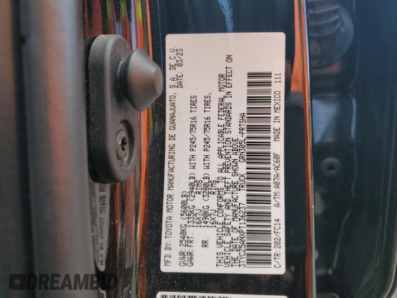 2023 Toyota Tacoma SR z VIN 3TYCZ5ANXPT136237, wystawiony jako Copart lot #62584345 z przebiegiem 32 674 mil mil oraz Szkoda całkowita • Salvage title. Historia ofert i sprzedaży dostępna na DreamBid. Obrazek 12.