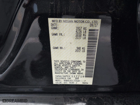 2018 Nissan Altima 2.5 SV with VIN 1N4AL3AP9JC117719, listed as a IAAI auction lot 41720521 with 103,541 mi miles. Bid and sale history available at carsss.com. Image 9.
