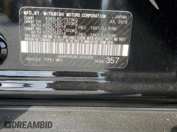 2020 Mitsubishi Outlander Sport SE 2.0 with VIN JA4AP4AU8LU000926, listed as a Copart auction lot 50296805 with 81,023 mi miles and Non Repairable. Bid and sale history available at carsss.com. Image 14.