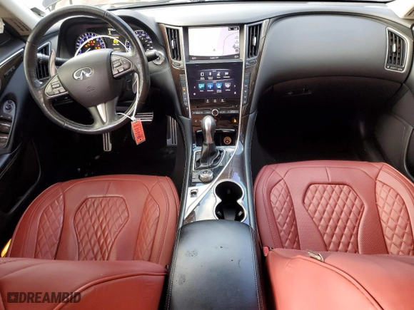 2016 Infiniti Q50 3.0t Red Sport 400 with VIN JN1FV7AR6GM450789, listed as a Copart auction lot 43578625 with 114,781 mi miles and Salvage Title. Bid and sale history available at carsss.com. Image 8.
