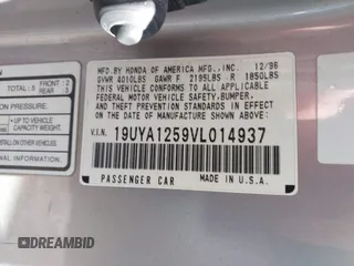 1997 Acura CL z VIN 19UYA1259VL014937, wystawiony jako IAAI lot #42127963 z przebiegiem 160 905 mil mil oraz . Historia ofert i sprzedaży dostępna na DreamBid. Obrazek 9.