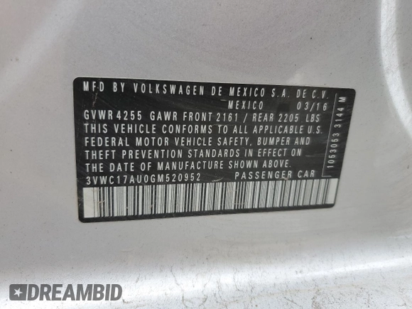 2016 Volkswagen Golf SportWagen TSI S with VIN 3VWC17AU0GM520952, listed as a Copart auction lot 66576714 with 72,913 mi miles and Salvage Title. Bid and sale history available at carsss.com. Image 13.