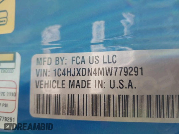 2021 Jeep Wrangler Unlimited Sport S with VIN 1C4HJXDN4MW779291, listed as a IAAI auction lot 41290109 with 43,379 mi miles and . Bid and sale history available at DreamBid. Image 9.