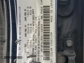 2019 Mazda 3 with VIN JM1BPALM3K1108909, listed as a Copart auction lot 44447385 with 109,442 mi miles and Salvage title. Bid and sale history available at DreamBid. Image 14.