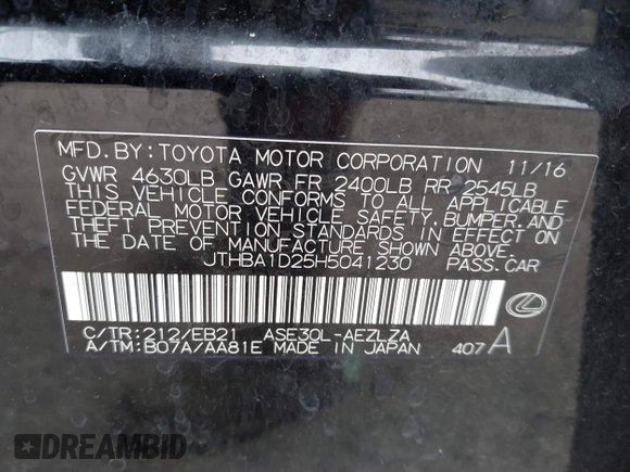 2017 Lexus IS 200t с VIN JTHBA1D25H5041230, выставлен на аукционе IAAI как лот 42192018 с пробегом 92 688 миль миль и . История ставок и продаж доступна на DreamBid. Изображение 9.