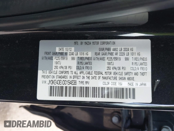 2013 Mazda CX-5 Grand Touring with VIN JM3KE4DEXD0154638, listed as a IAAI auction lot 41528944 with 195,159 mi miles. Bid and sale history available at carsss.com. Image 9.