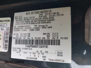 2015 Ford Mustang V6 with VIN 1FA6P8AMXF5369181, listed as a IAAI auction lot 42028414 with 88,344 mi miles and . Bid and sale history available at DreamBid. Image 9.