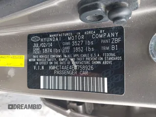 2014 Hyundai Accent GLS z VIN KMHCT4AE4EU758926, wystawiony jako IAAI lot #42451816 z przebiegiem 80 387 mil mil oraz . Historia ofert i sprzedaży dostępna na DreamBid. Obrazek 9.