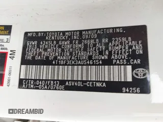 2010 Toyota Camry with VIN 4T1BF3EK3AU546154, listed as a IAAI auction lot 42115335 with Not Provided miles and . Bid and sale history available at DreamBid. Image 9.